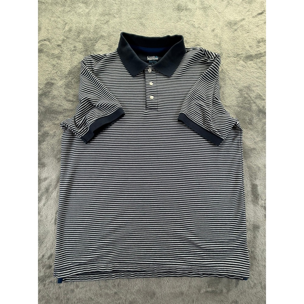 Croft & Barrow Mens Easy Care Striped Polo Shirt Navy Blue White Size L RN73277